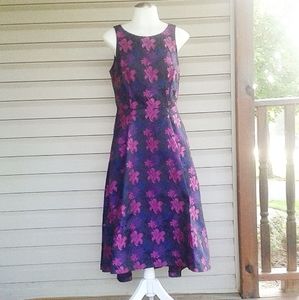 Katherine Kelly Navy and Purple Damask Dress Sz 4